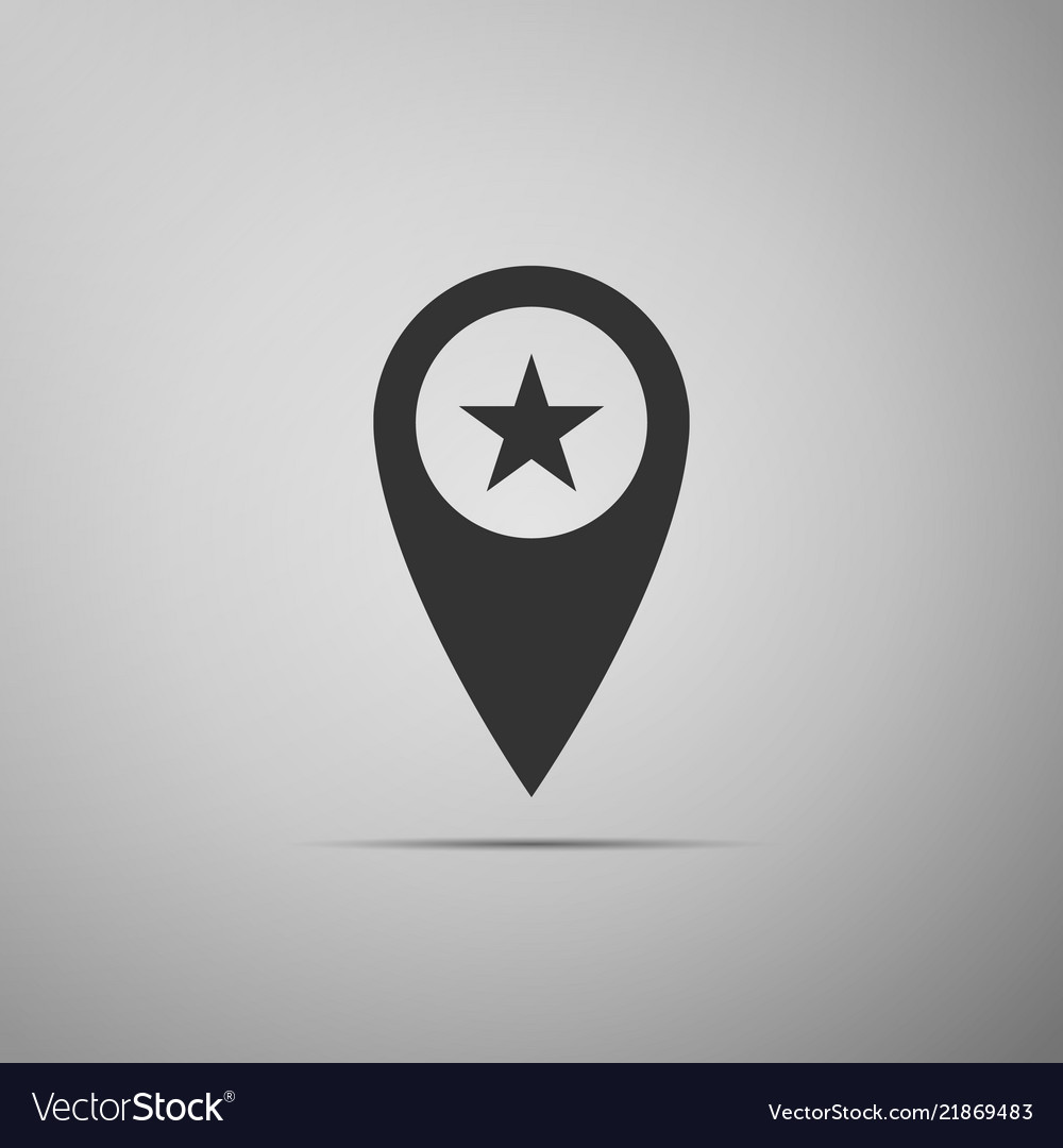 Map pointer with star icon on grey background