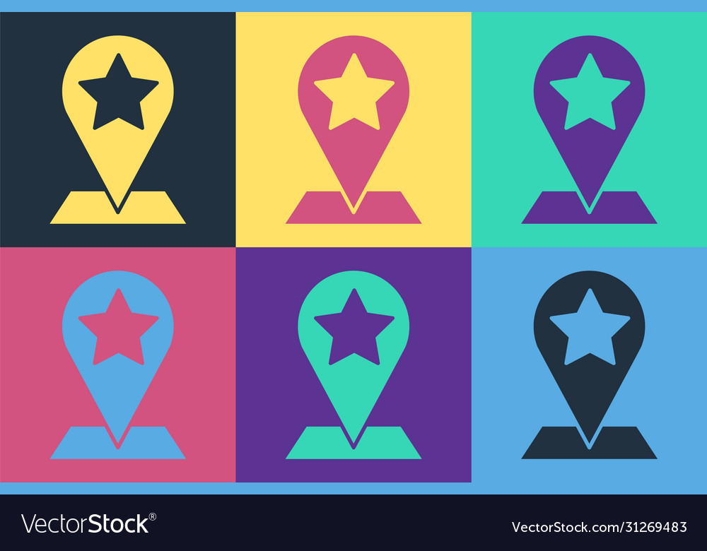 Pop art map pointer with star icon isolated vector image Pop art map pointer with star icon isolated