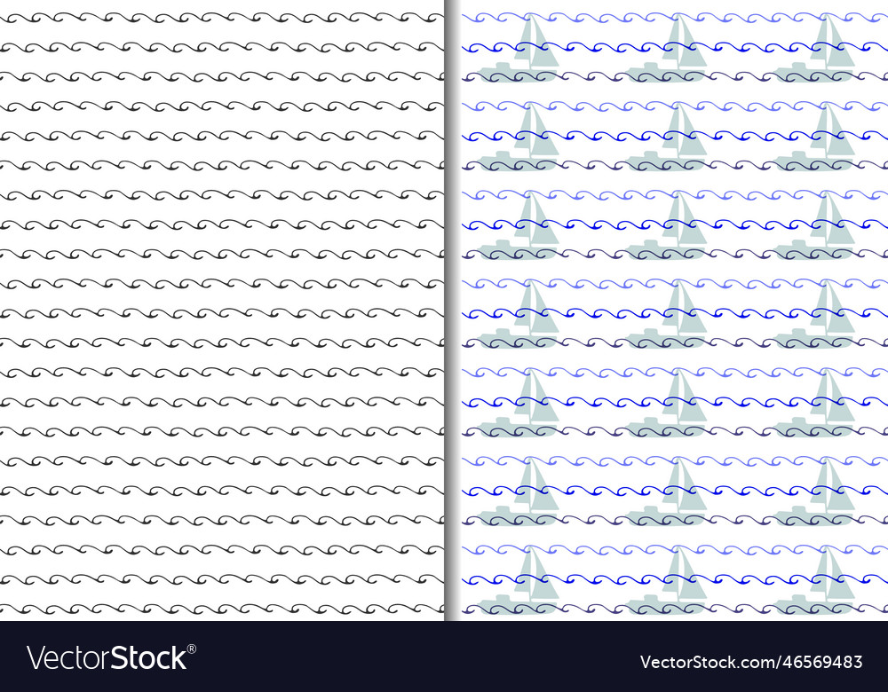 Scribbled wave line seamless pattern set of 2