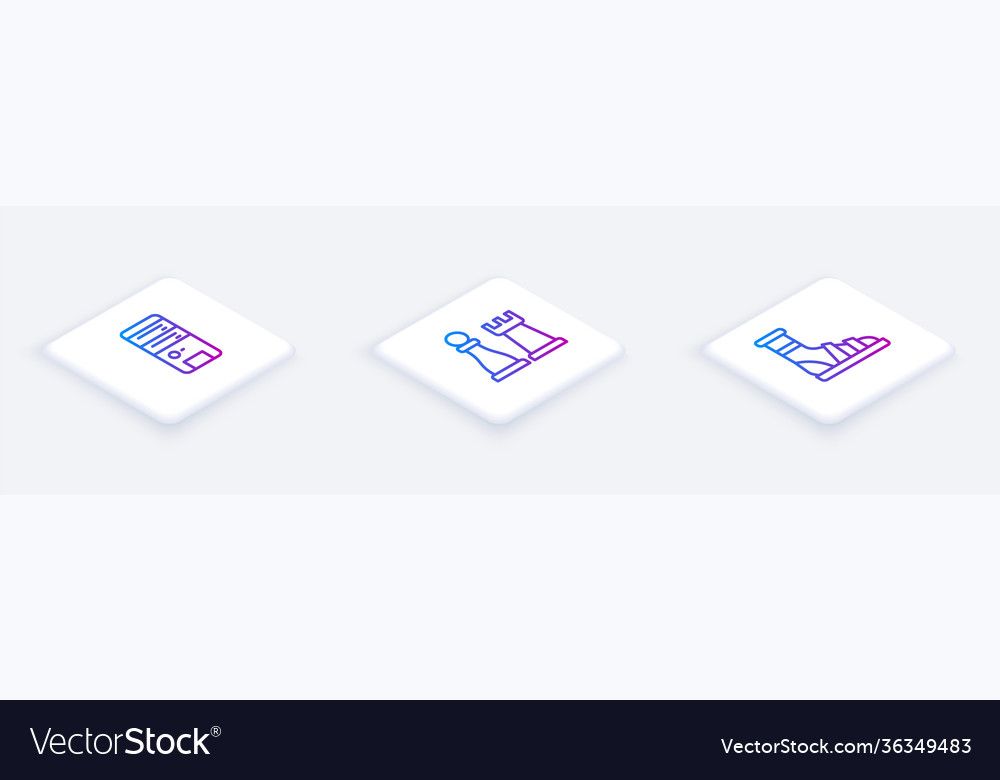 Set isometric line computer chess and slippers vector image Set isometric line computer chess and slippers