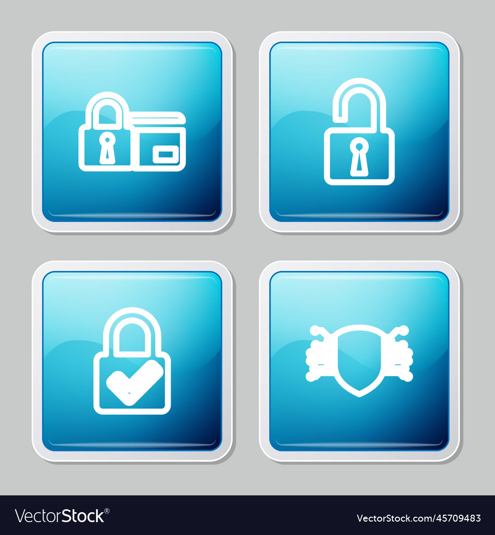 Set line credit card with lock open padlock vector image Set line credit card with lock open padlock