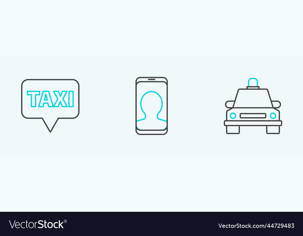 Set line taxi car map pointer with and call vector image Set line taxi car map pointer with and call
