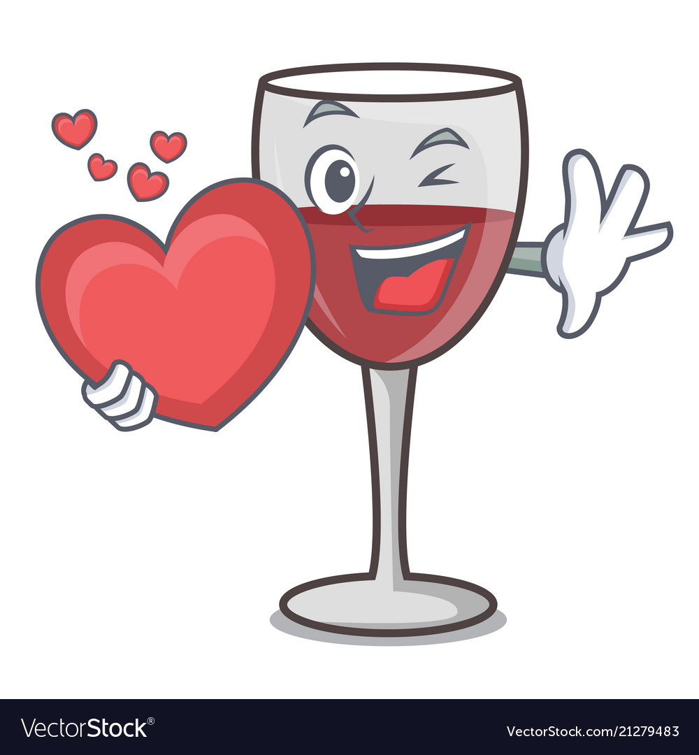 With heart wine mascot cartoon style Royalty Free Vector