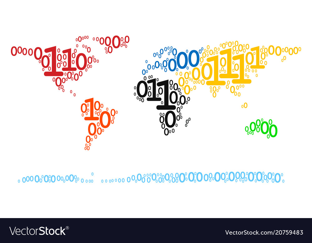 World continent map mosaic of binary digits vector image World continent map mosaic of binary digits