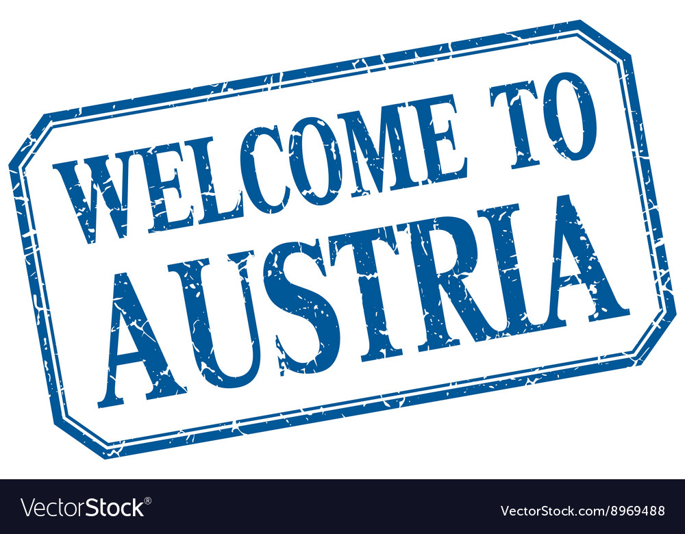 Austria - welcome blue vintage isolated label