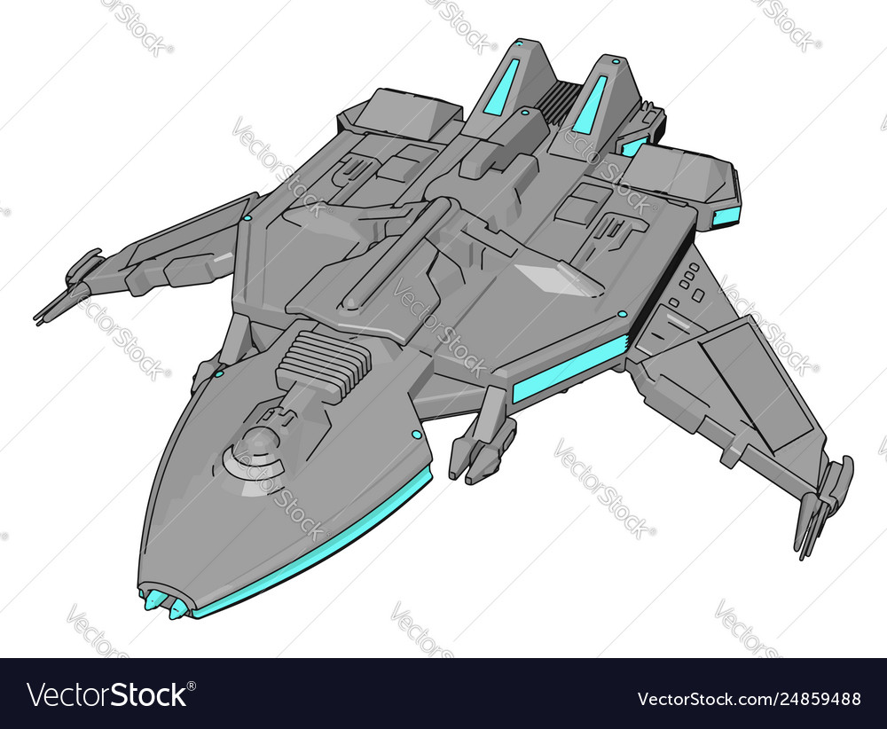 Blue and grey spacecraft on white background