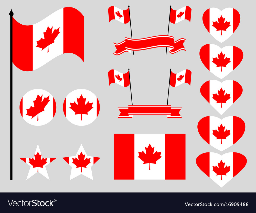 Canada flag set collection of symbols Royalty Free Vector