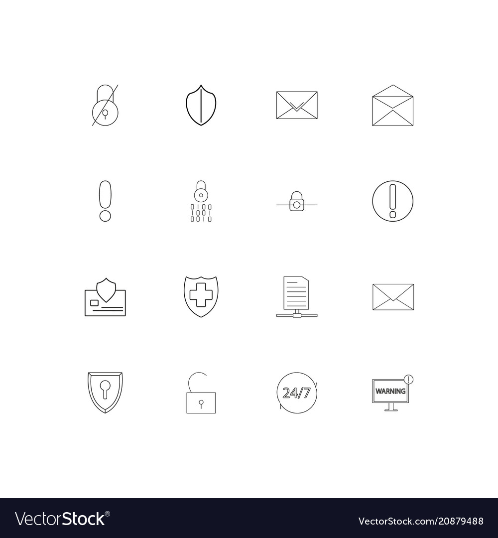 Cyber security linear thin icons set outlined
