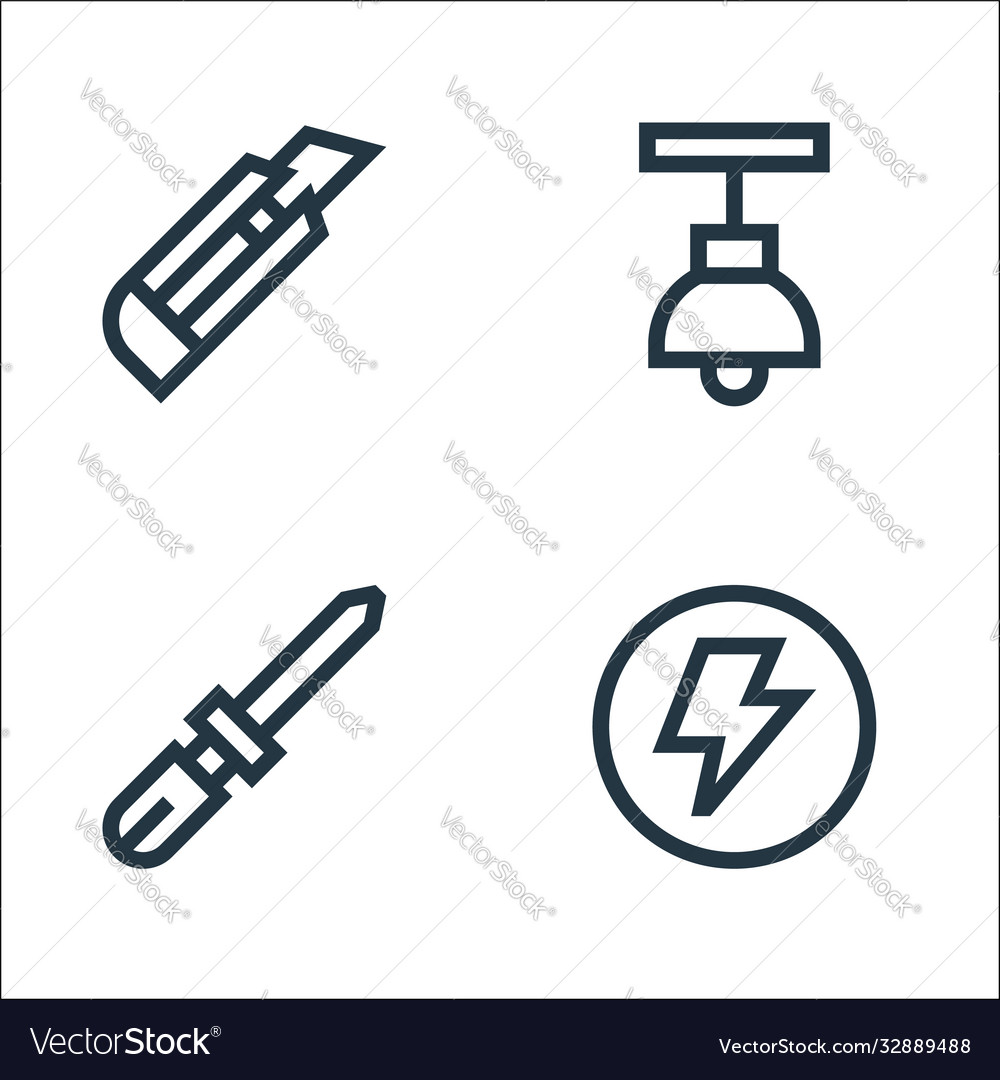 Electrician tools and line icons linear set