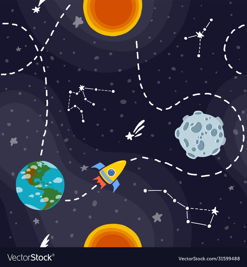 Galaxy seamless pattern design rocket space