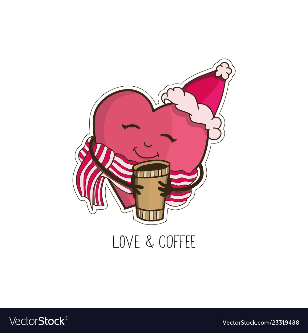 Hand drawn funny heart with coffee