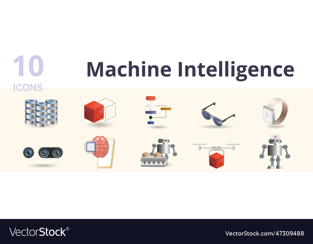 Machine intelligence icons set creative elements vector image Machine intelligence icons set creative elements