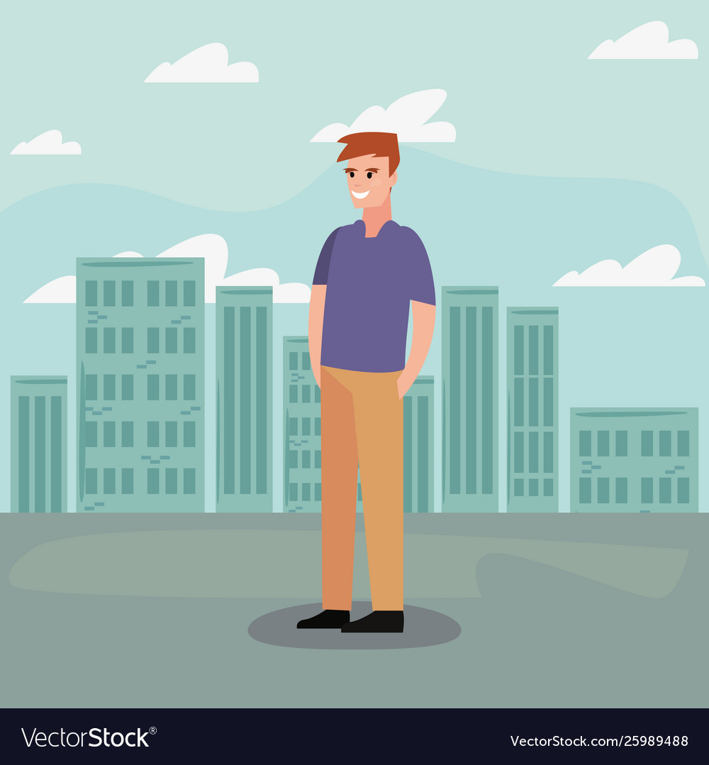 Man avatar portrait city background