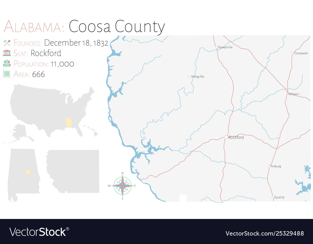 Map coosa county in alabama Royalty Free Vector Image