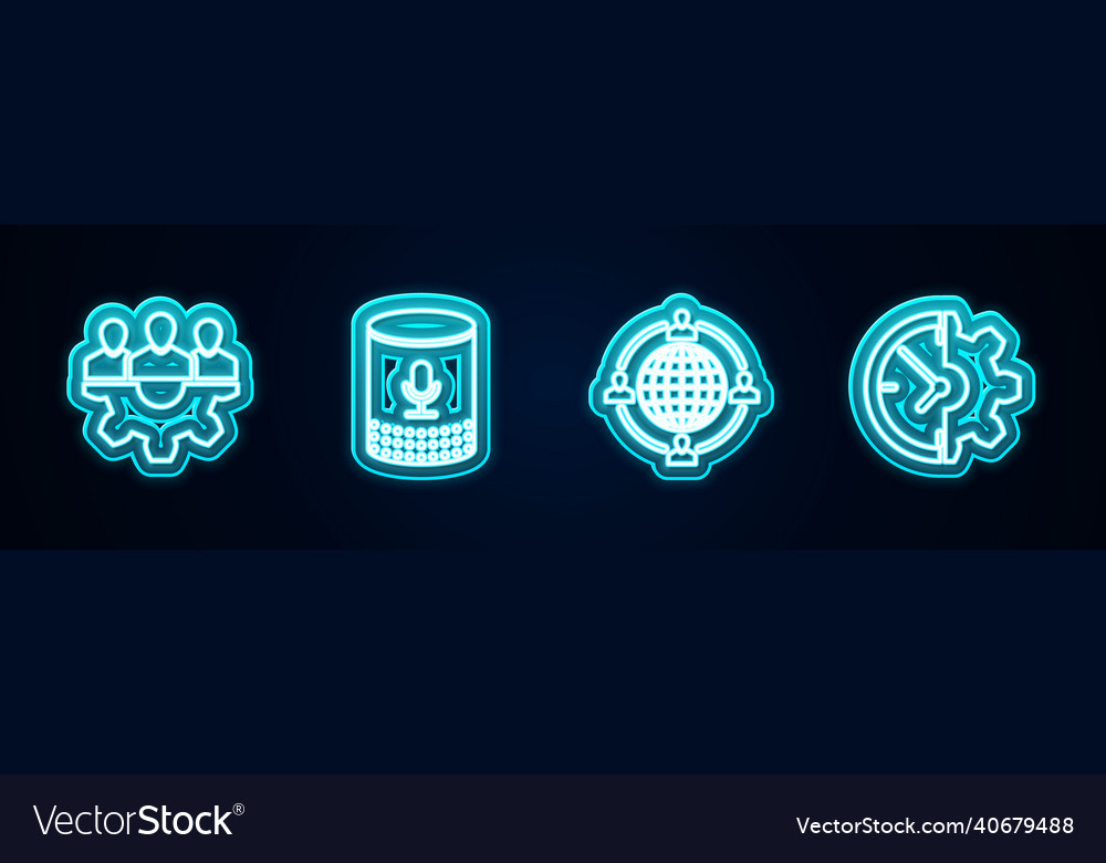 Set line project team base voice assistant vector image Set line project team base voice assistant
