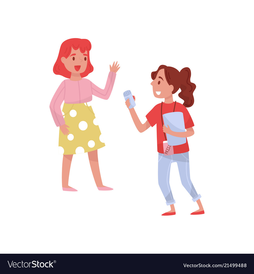 Smiling journalist with sound recorder making Vector Image Smiling journalist with sound recorder making