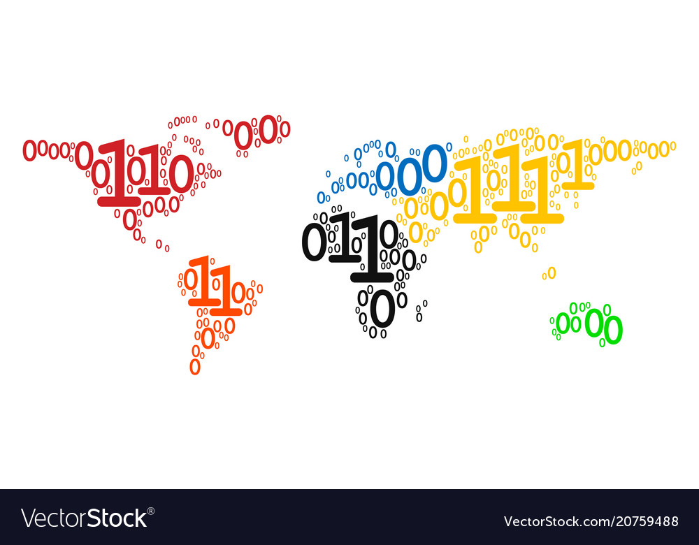 World map collage of binary digits vector image World map collage of binary digits