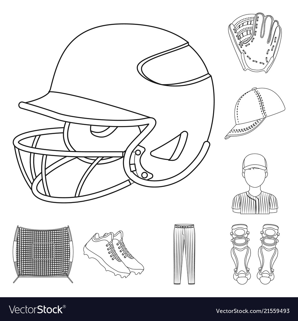 Baseball and attributes outline icons in set vector image Baseball and attributes outline icons in set