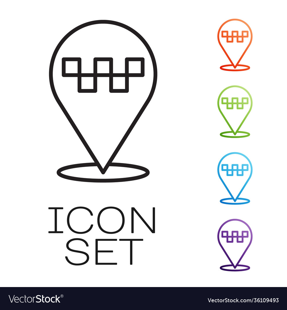 Black line map pointer with taxi icon isolated vector image Black line map pointer with taxi icon isolated
