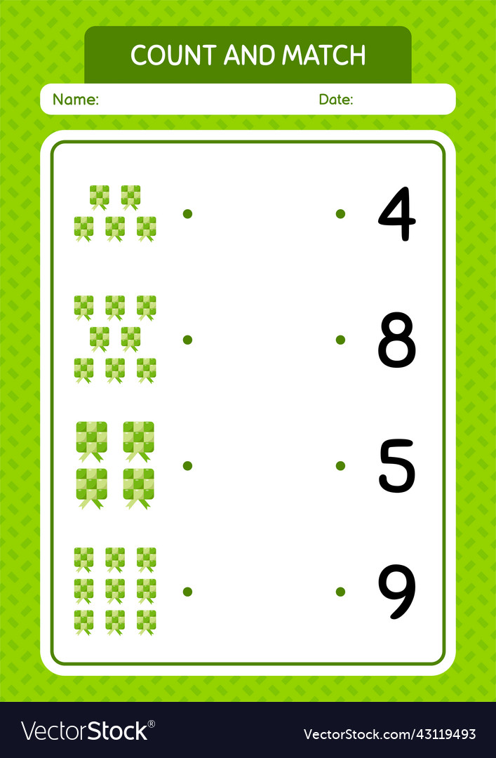 Count and match game with ketupat worksheet vector image Count and match game with ketupat worksheet