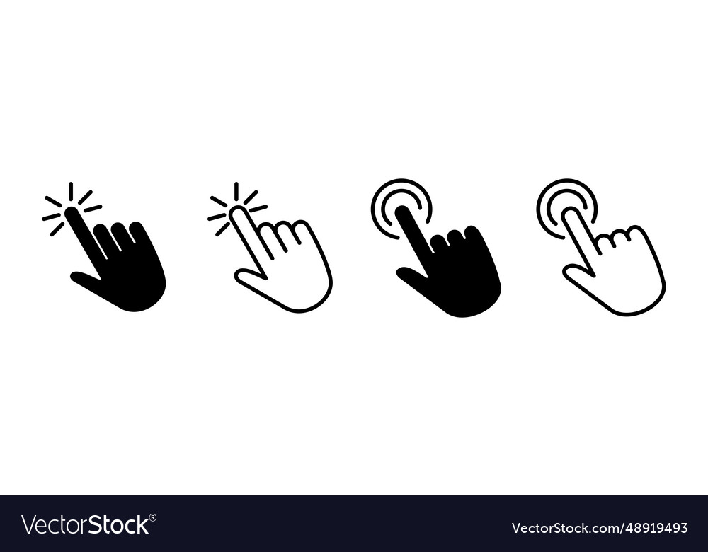 Hand click icon clicking finger pointer vector image Hand click icon clicking finger pointer