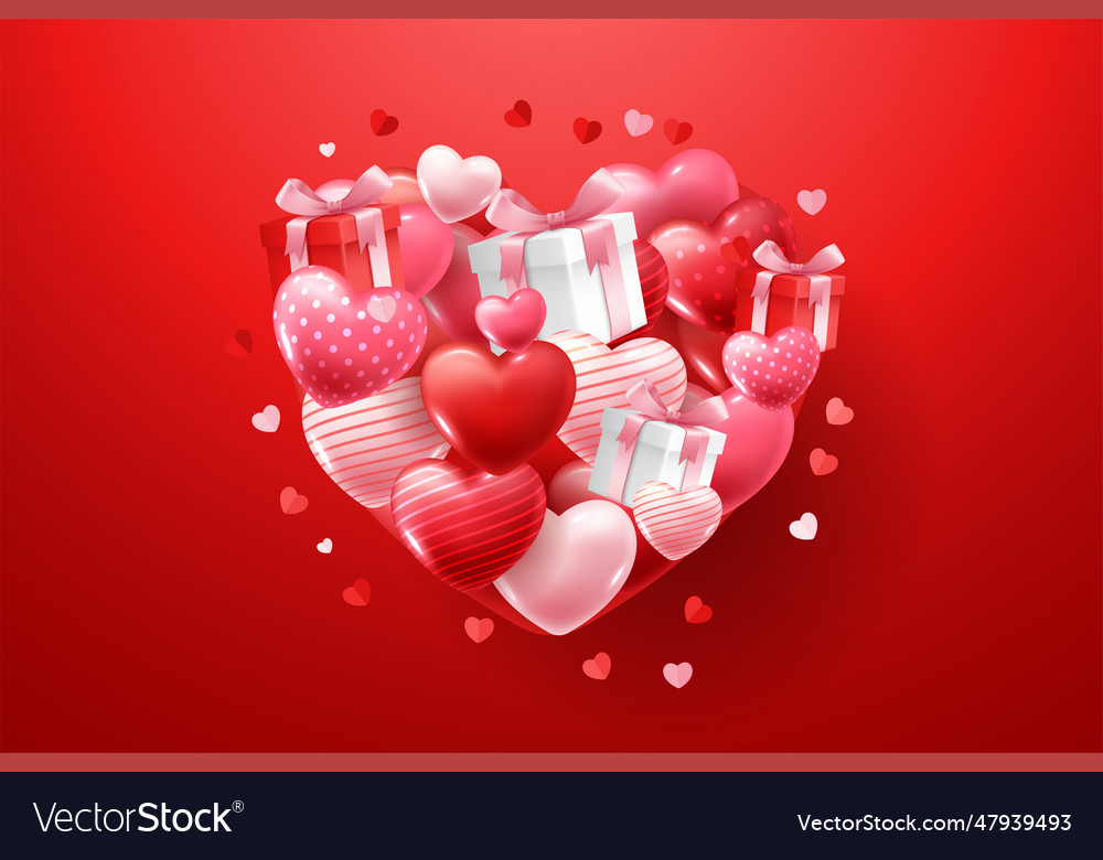 Happy valentines day background with 3d hearts Vector Image