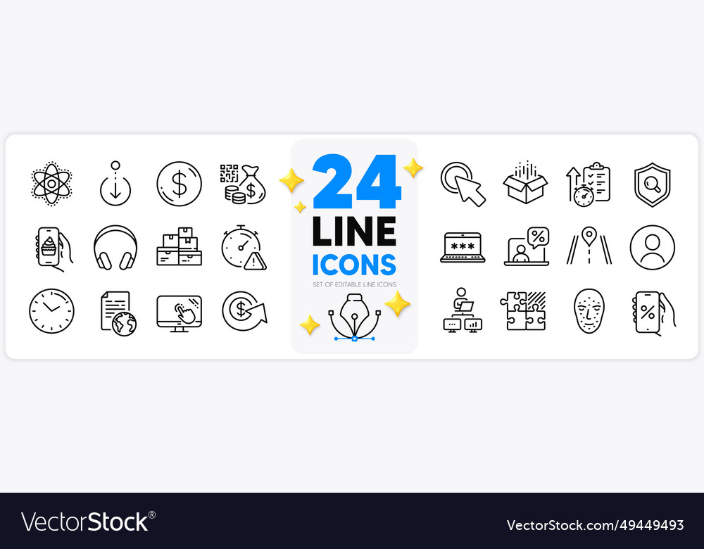 Icons set of qr code work home and scroll down vector image Icons set of qr code work home and scroll down