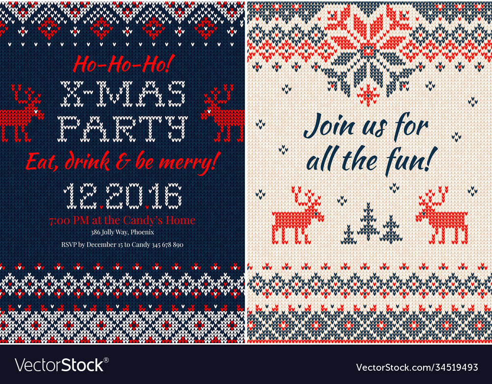 Knitted invitation to christmas x-mas party Vector Image