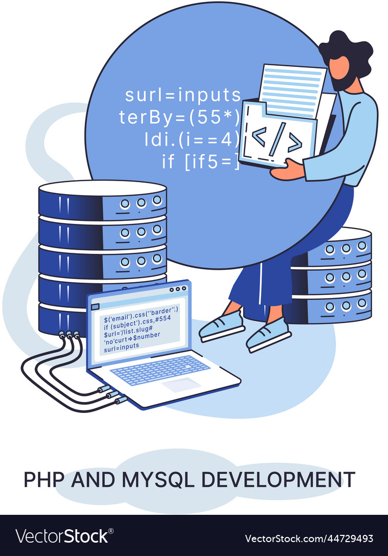 Php and mysql development software website vector image Php and mysql development software website
