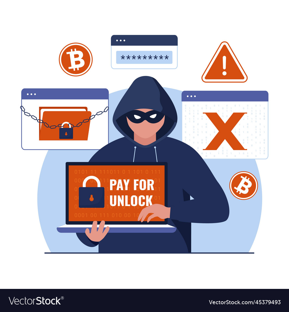 Ransomware with hacker attack concept vector image Ransomware with hacker attack concept