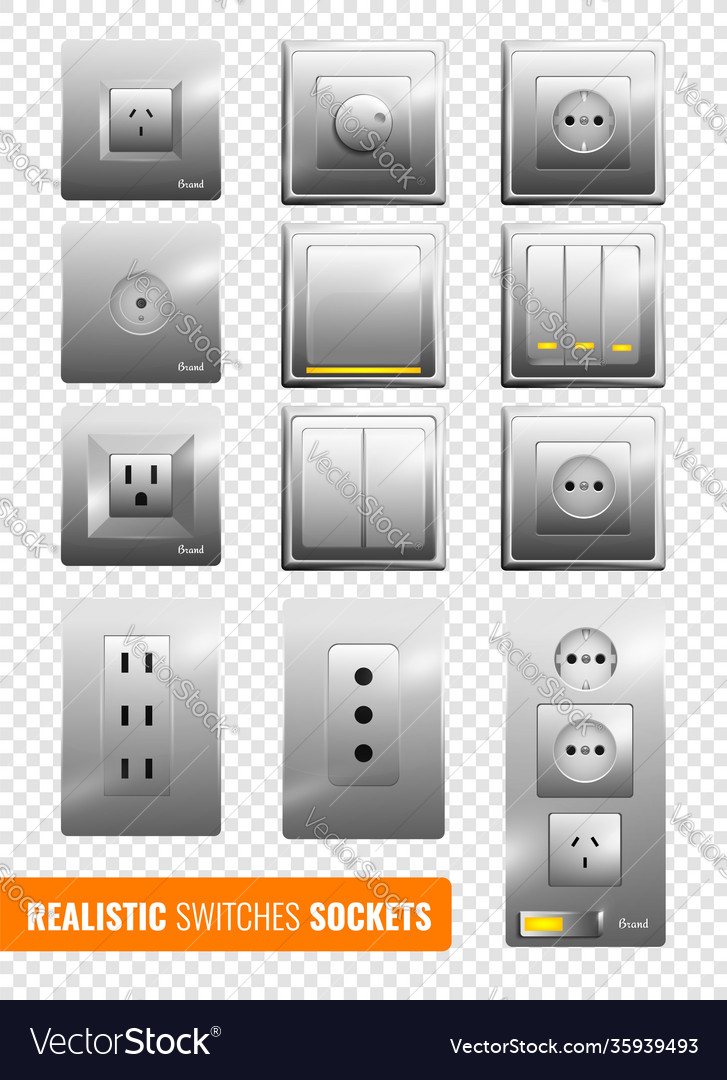 Realistic switches and sockets transparent Vector Image Realistic switches and sockets transparent
