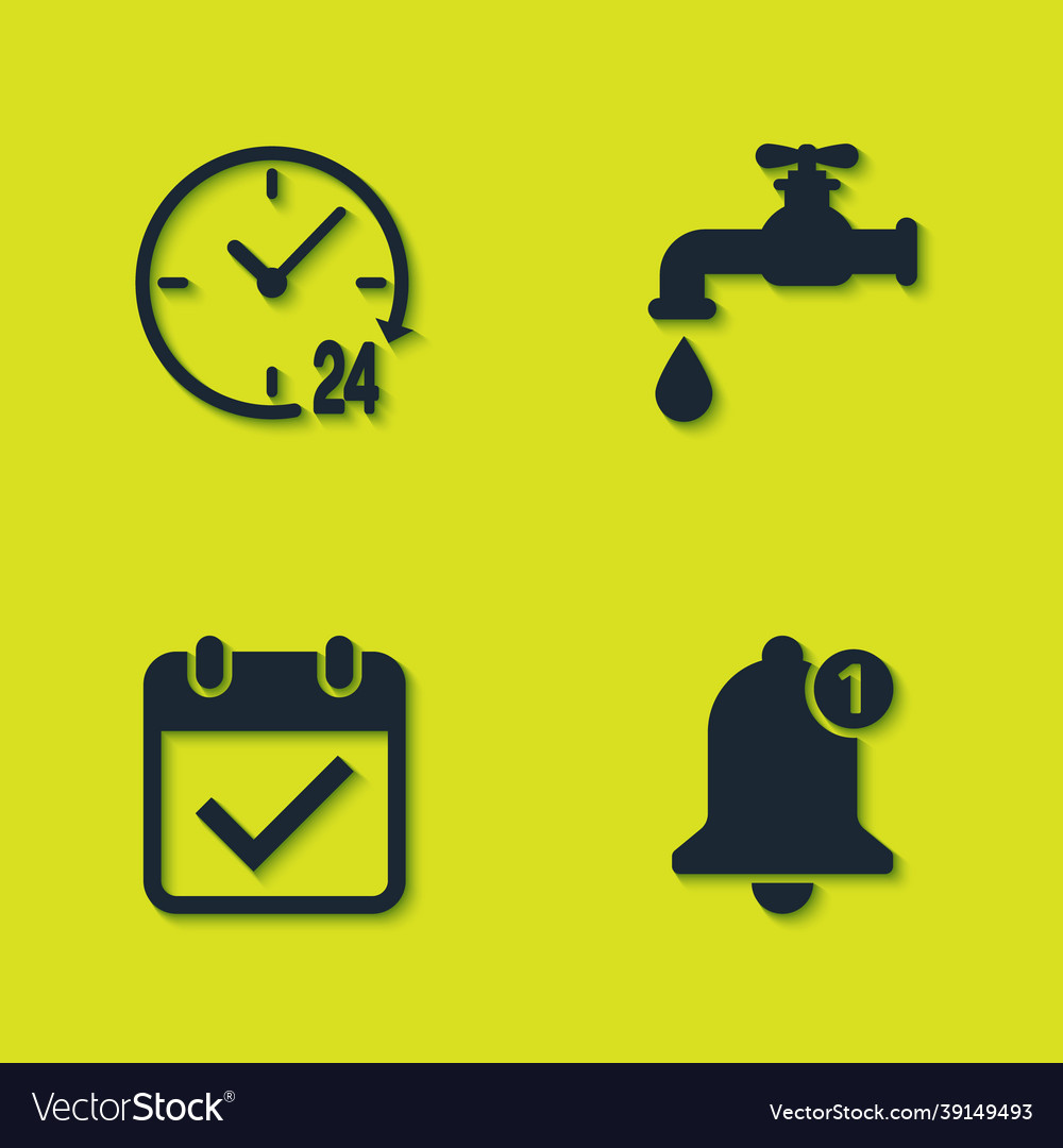 Set clock 24 hours bell calendar with check mark vector image Set clock 24 hours bell calendar with check mark