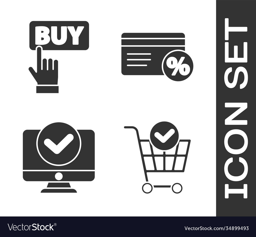 Set shopping cart with check mark buy button