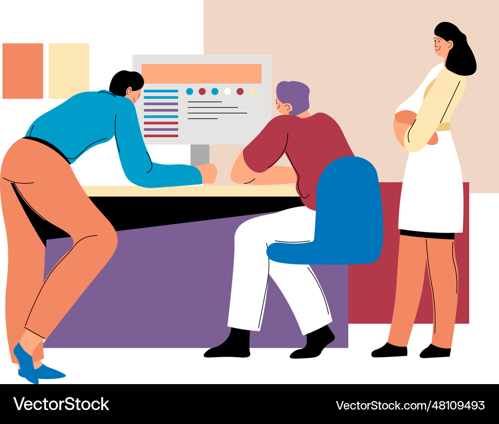Team working on business project on laptop pc Vector Image