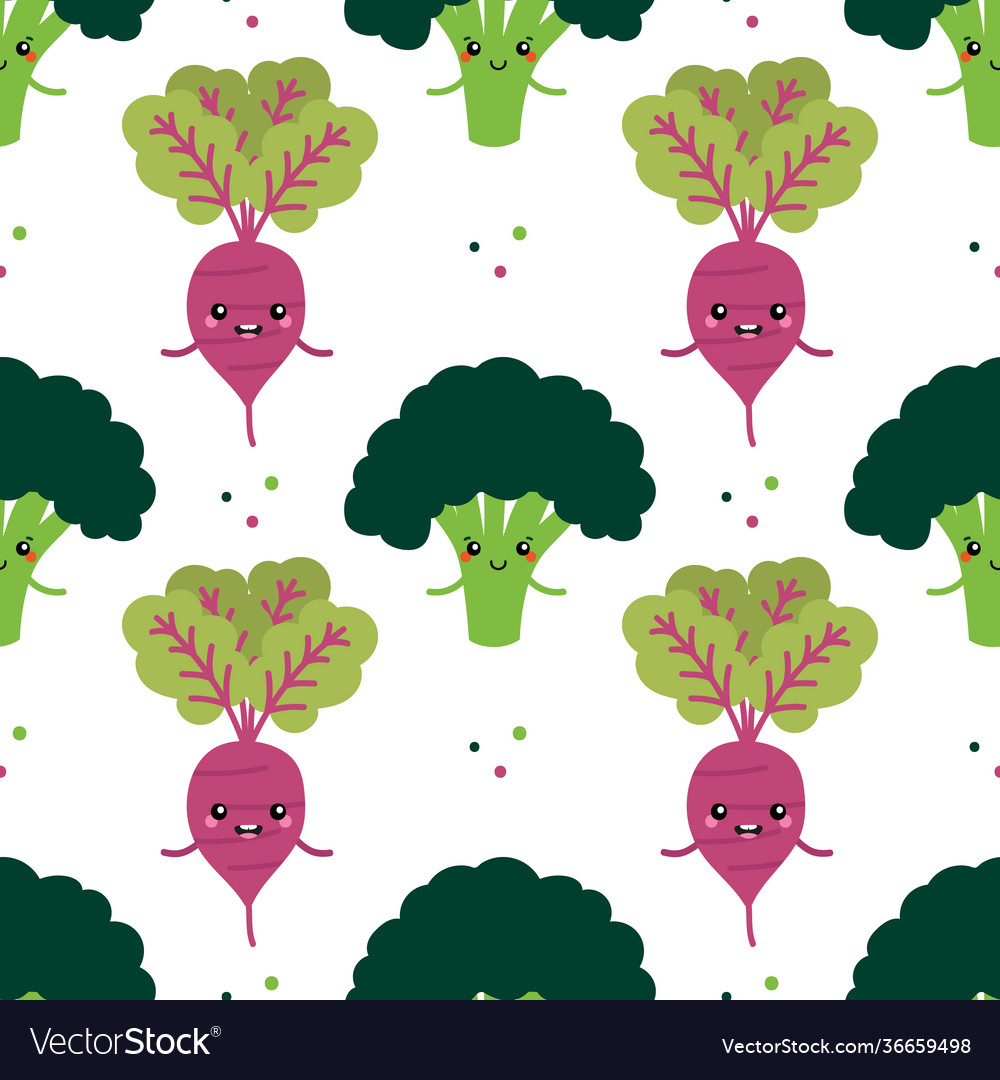 Cute broccoli and beet characters pattern