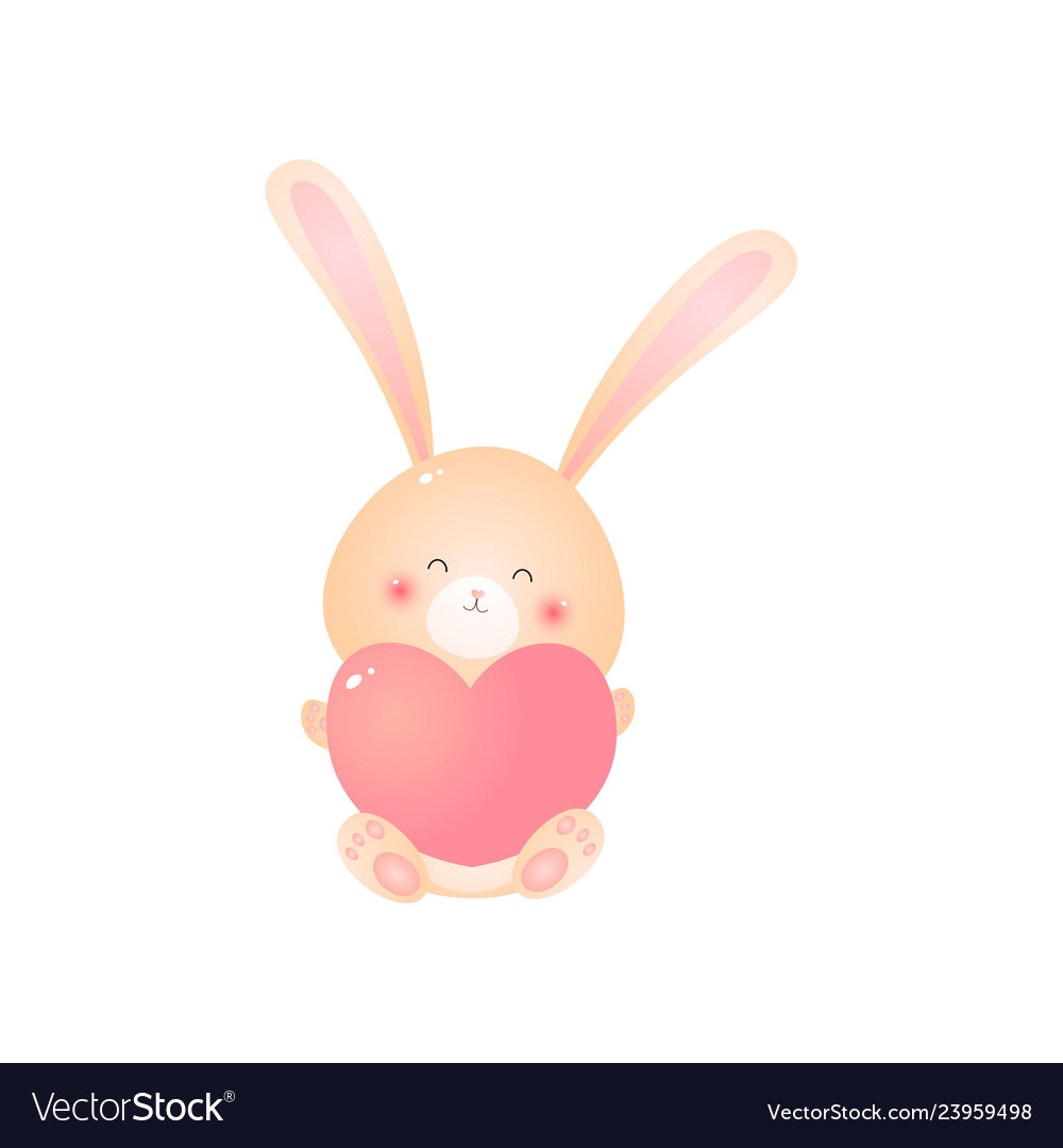 Cute sitting rabbit with pink heart in hands Vector Image