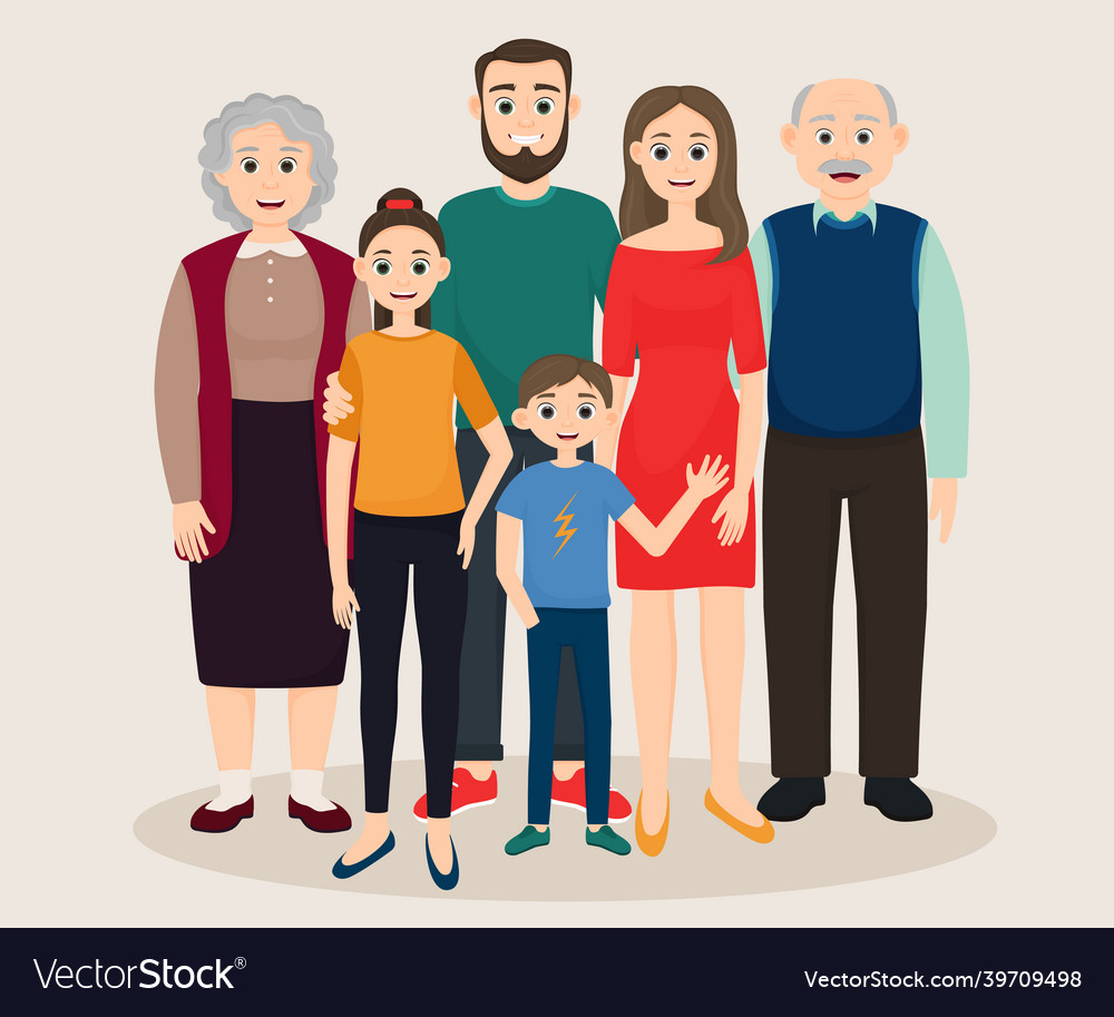 Happy Family Mom Dad Daughter Son Grandmother Vector Image