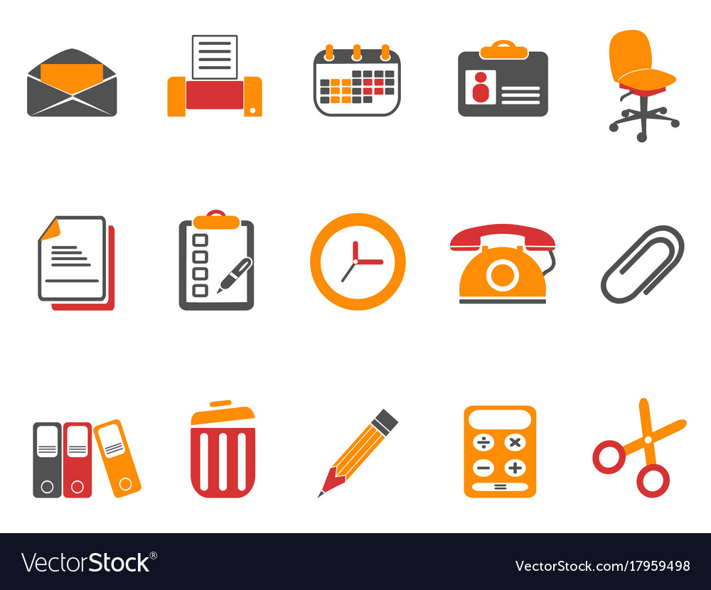 Orange office and documents icons set