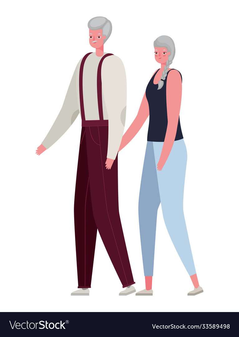 Senior Woman And Man Cartoons Holding Hands Vector Image