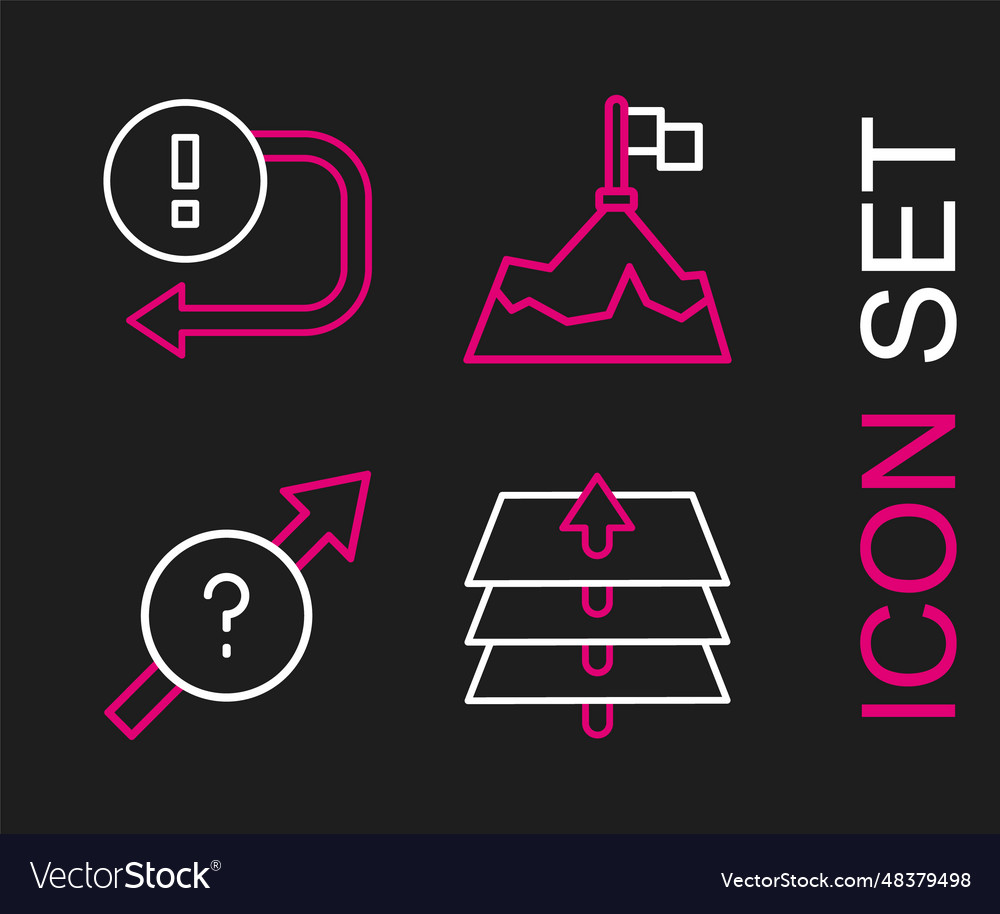 Set line layers arrow mountains with flag and icon vector image Set line layers arrow mountains with flag and icon