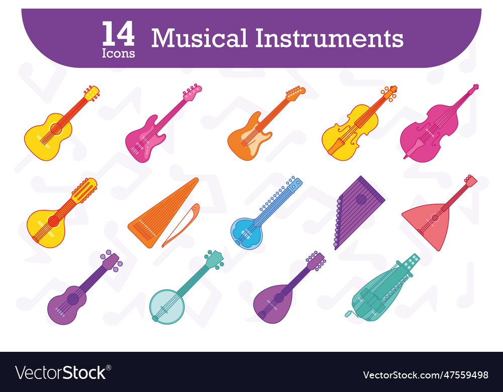Set of colored musical instruments icons