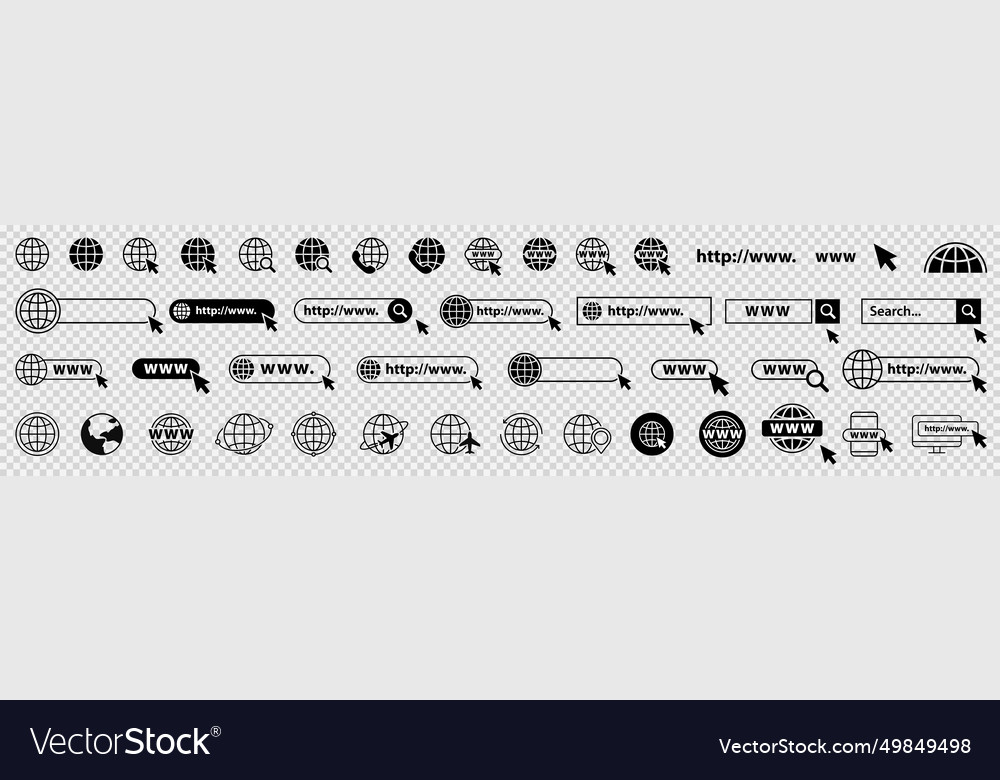 Set of www globe and search bar elements