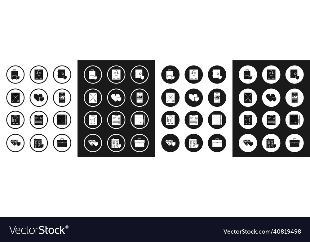 Set safe with shield heart delete file document vector image Set safe with shield heart delete file document