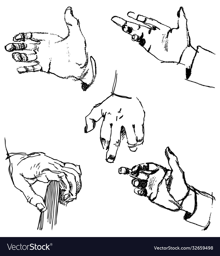 Sketches human palm in different poses