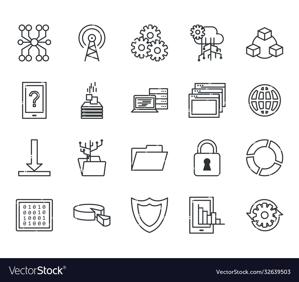Big data line style icon set design vector image Big data line style icon set design