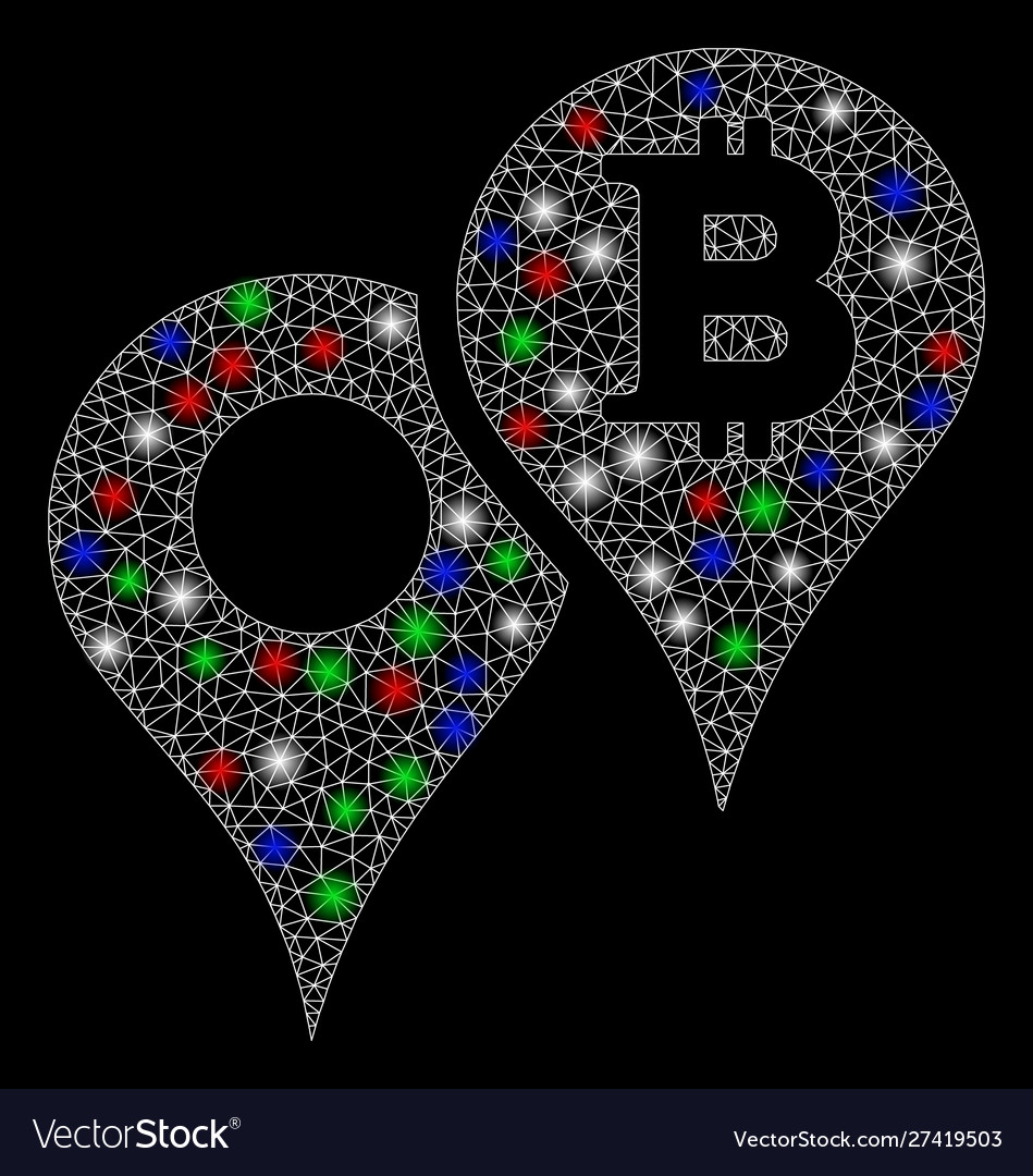 Bright mesh network bitcoin map markers with light