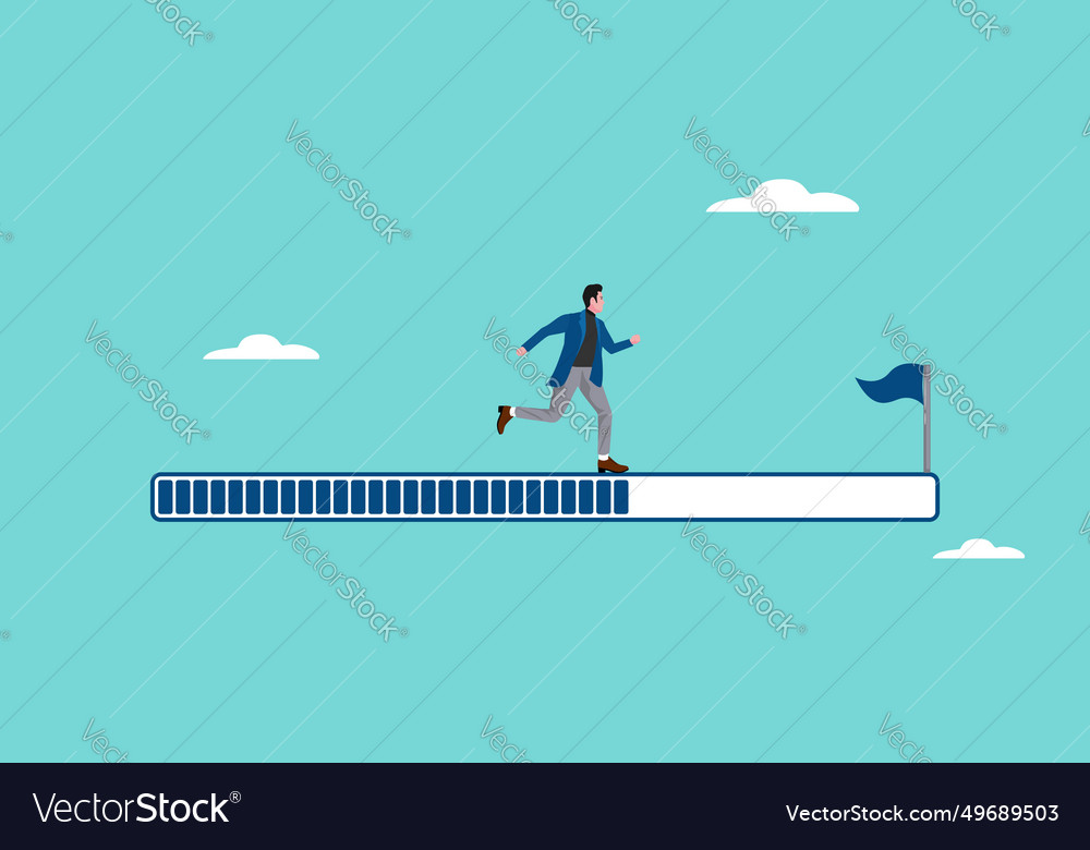 Businessman running on success loading bar vector image Businessman running on success loading bar
