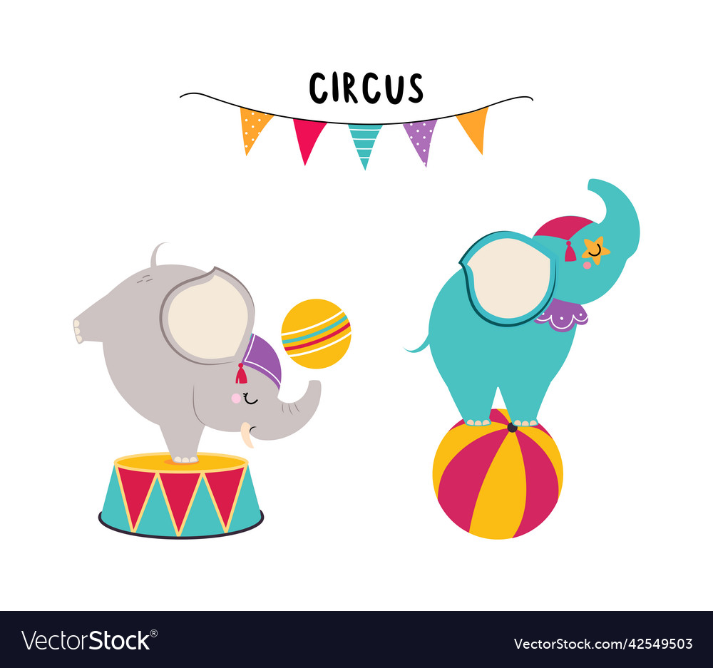 Circus elephant animal with ball performing trick Vector Image