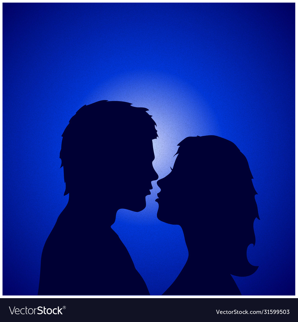 Couple profile silhouette over blue background Vector Image