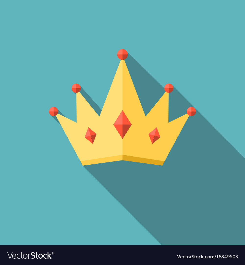 Crown icon with long shadow flat design Royalty Free Vector